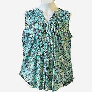 Charter Club Plus 0X Sleeveless Tunic Hi-Low Pleated V-Neck Blouse Flowy